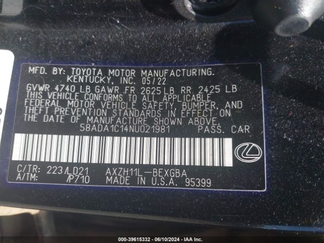58ADA1C14NU021981 Lexus ES 300H