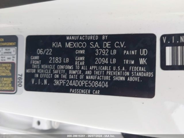 3KPF24AD0PE508404 KIA FORTE LX