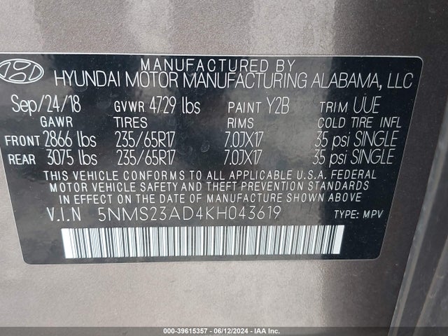 Hyundai Santa Fe Se 2019 5NMS23AD4KH043619 Image 9