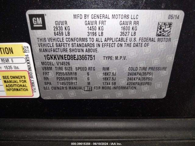 1GKKVNED8EJ366751 GMC Acadia Sle-1