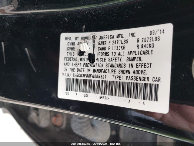Honda Accord Ex-l V-6 2015 1HGCR3F88FA005307 Image 9