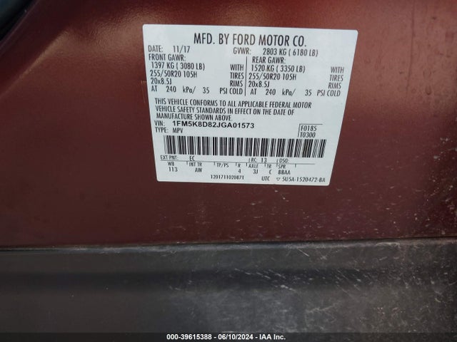 Ford EXPLORER XLT 2018 1FM5K8D82JGA01573 Image 9