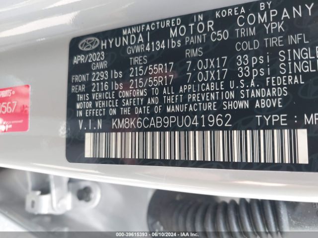 KM8K6CAB9PU041962 Hyundai Kona Sel
