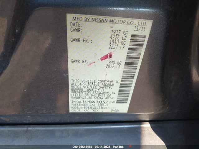 Nissan Altima 2.5 S 2016 1N4AL3AP8GN305774 Image 9