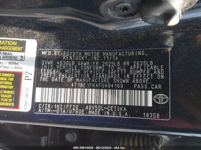 Toyota CAMRY SE 2015 4T1BF1FK4FU494169 Image 9