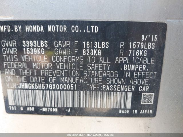 JHMGK5H57GX000051 Honda FIT LX