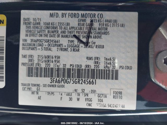 3FA6P0G75GR245661 Ford FUSION S