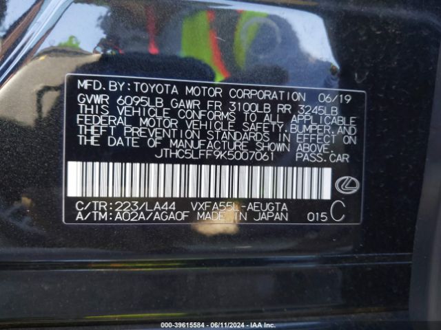 JTHC5LFF9K5007061 Lexus Ls 500