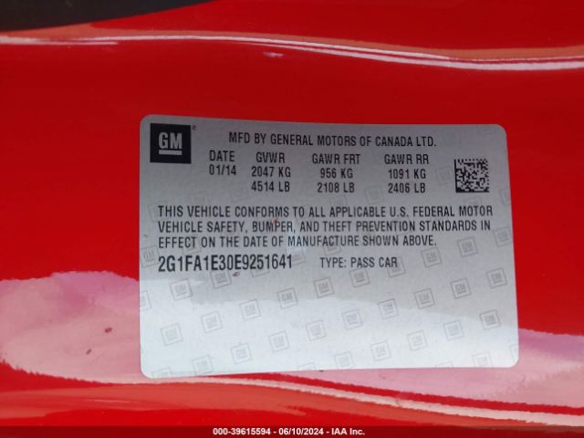 2G1FA1E30E9251641 Chevrolet Camaro 2ls