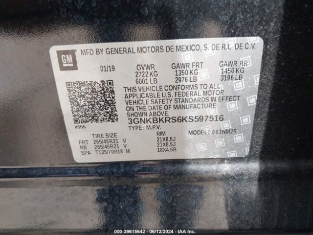 3GNKBKRS6KS597516 Chevrolet Blazer Premier