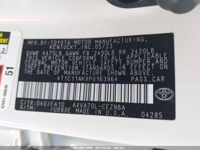 4T1C11AKXPU163964 Toyota CAMRY LE