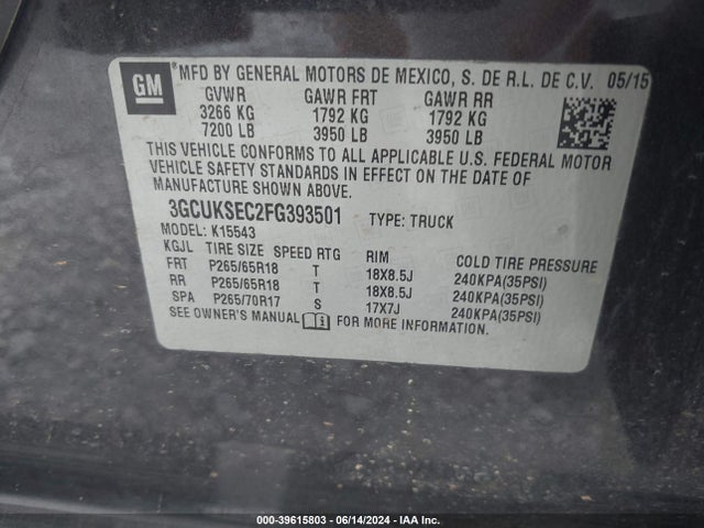 Chevrolet Silverado 1500 2lz 2015 3GCUKSEC2FG393501 Image 9