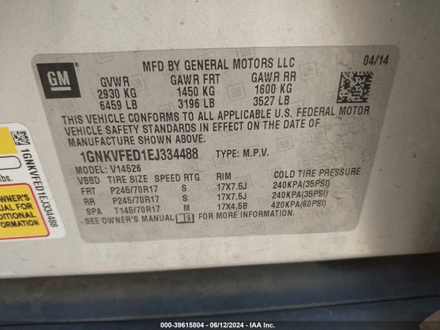 Chevrolet Traverse Ls 2014 1GNKVFED1EJ334488 Image 9
