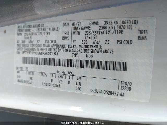 Ford Transit-150 2021 1FTYE1Y85MKA07153 Image 9