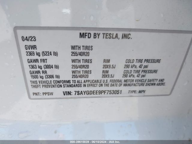 7SAYGDEE9PF753051 Tesla Model Y Awd/long Range Dual Motor All-wheel Drive