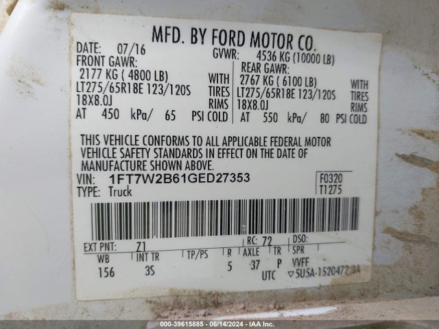 Ford F-250 Xlt 2016 1FT7W2B61GED27353 Image 9