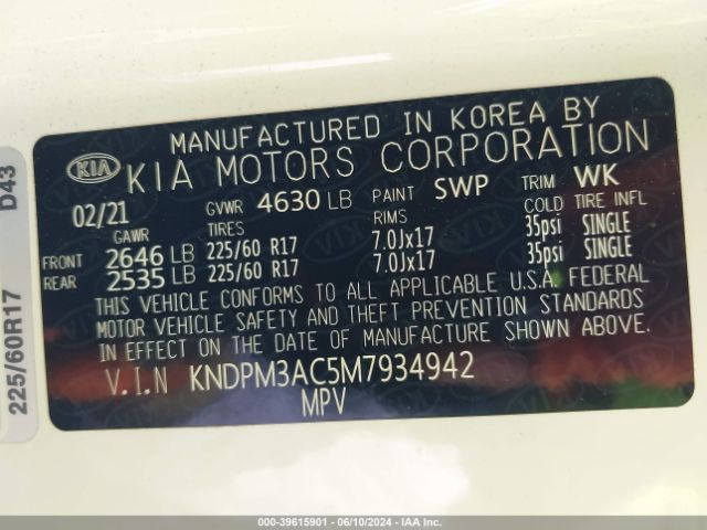 KNDPM3AC5M7934942 KIA Sportage Lx