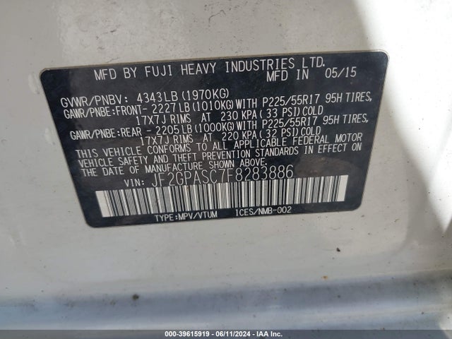 JF2GPASC7F8283886 Subaru Xv Crosstrek 2.0i Limited