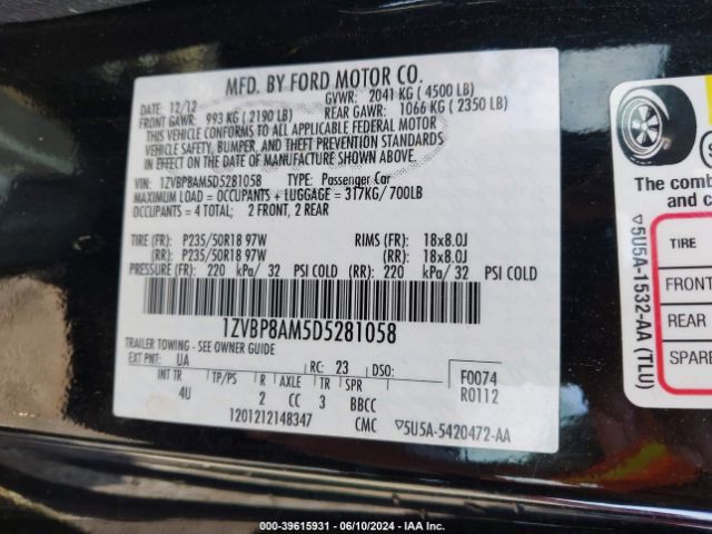 2013 FORD MUSTANG 1ZVBP8AM5D5281058 Photo 8