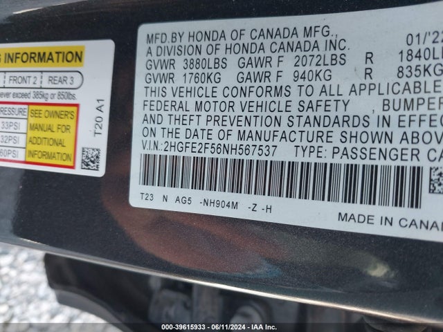 Honda Civic Sport 2022 2HGFE2F56NH567537 Image 9