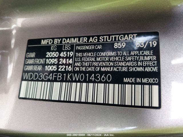 WDD3G4FB1KW014360 Mercedes-Benz A 220 4matic