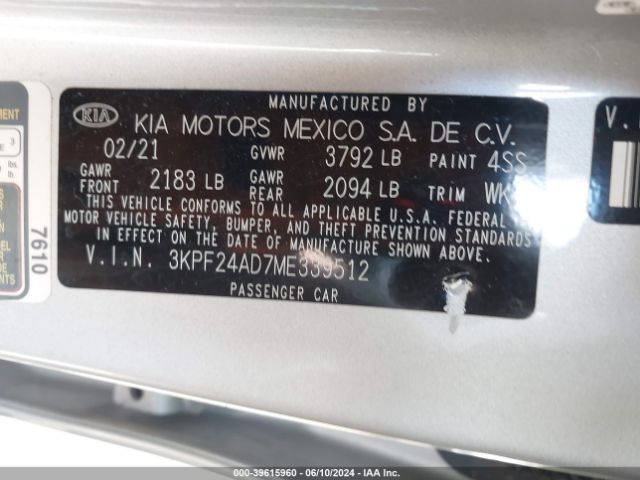 3KPF24AD7ME339512 KIA Forte Lxs