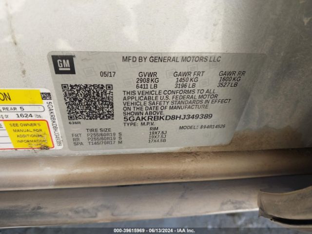 5GAKRBKD8HJ349389 Buick Enclave Leather