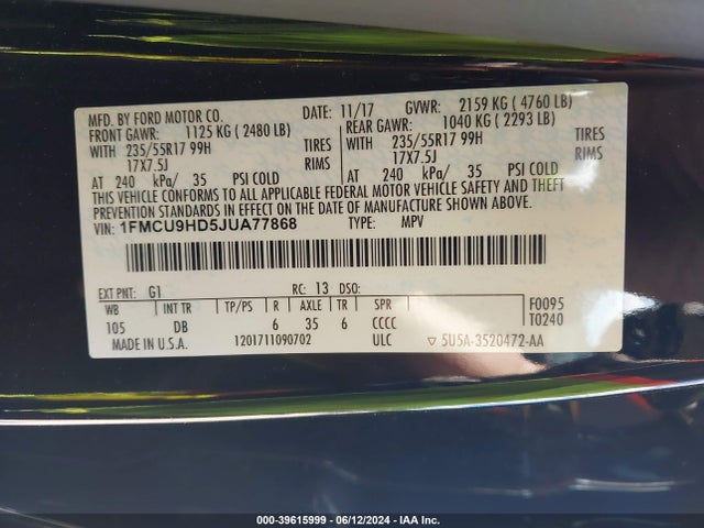 Ford ESCAPE SEL 2018 1FMCU9HD5JUA77868 Image 9