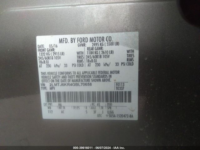 2LMTJ6KR4GBL70658 Lincoln Mkx Select