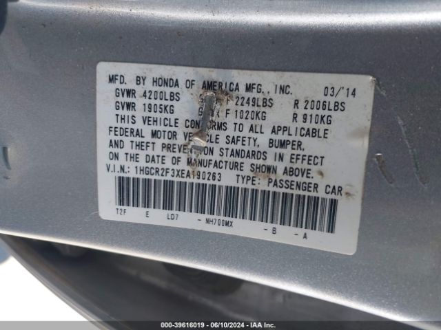 1HGCR2F3XEA190263 Honda ACCORD LX