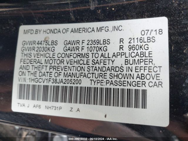 1HGCV1F38JA205200 Honda Accord Sport