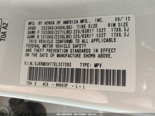 Honda Cr-v Ex-l 2014 5J6RM3H77EL007090 Image 9