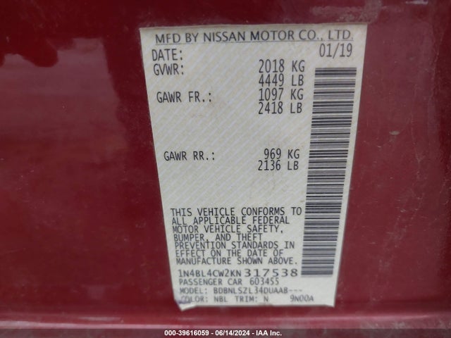 Nissan Altima 2.5 Sr 2019 1N4BL4CW2KN317538 Image 9