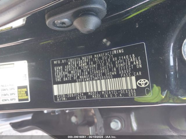 5YFS4MCE3MP089960 Toyota Corolla Se Apex Edition