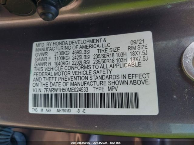 7FARW1H50ME024533 Honda Cr-v 2wd Ex