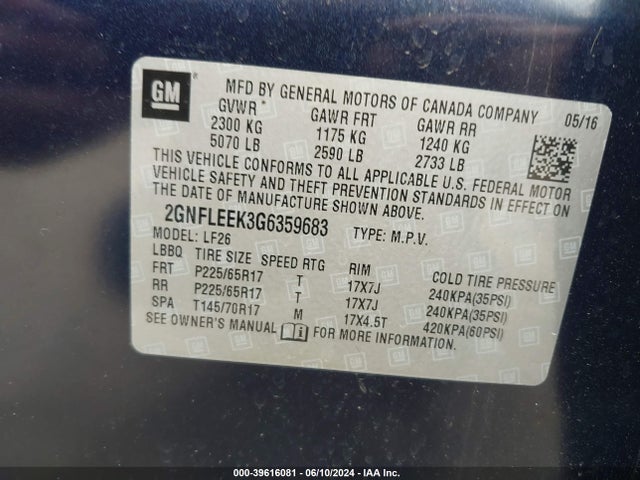 Chevrolet EQUINOX LS 2016 2GNFLEEK3G6359683 Image 9