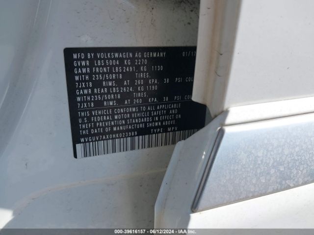 WVGUV7AX0HK023989 Volkswagen Tiguan 2.0t Sport
