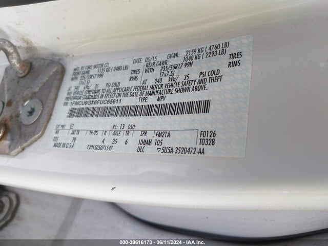 Ford ESCAPE SE 2015 1FMCU9GX6FUC65611 Image 9