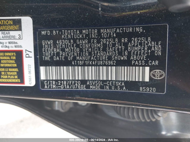 Toyota CAMRY SE 2015 4T1BF1FK4FU876962 Image 9