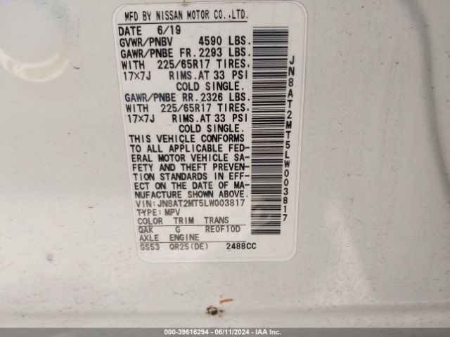 JN8AT2MT5LW003817 Nissan Rogue S Fwd