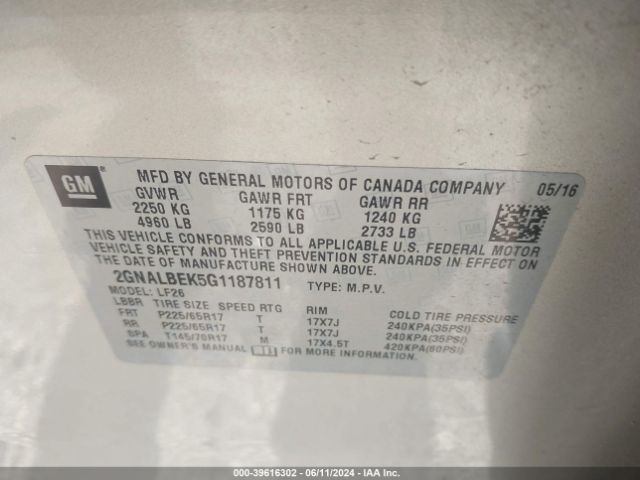 2GNALBEK5G1187811 Chevrolet EQUINOX LS