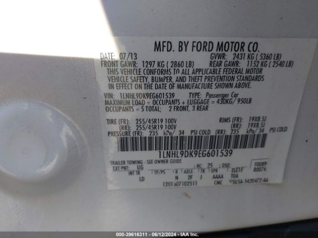 1LNHL9DK9EG601539 Lincoln MKS