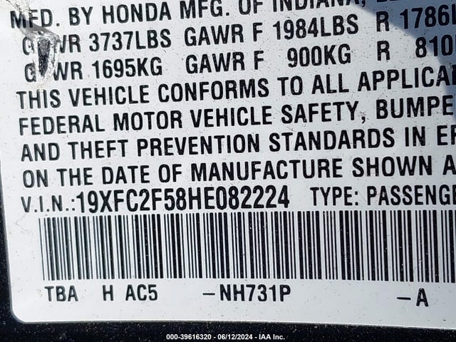 Honda Civic Lx 2017 19XFC2F58HE082224 Image 9