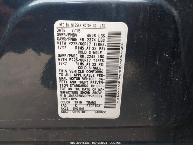 Nissan Rogue Select S 2015 JN8AS5MV9FW260389 Image 9