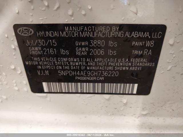 Hyundai ELANTRA SE 2016 5NPDH4AE9GH736220 Image 9