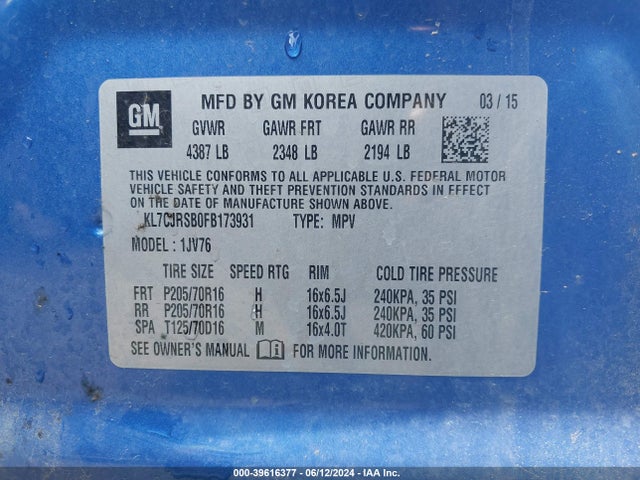 Chevrolet Trax Lt 2015 KL7CJRSB0FB173931 Image 9