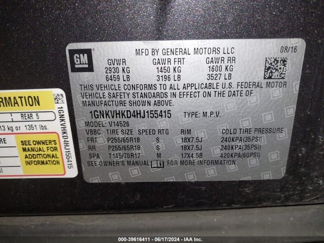 Chevrolet Traverse 2lt 2017 1GNKVHKD4HJ155415 Image 9