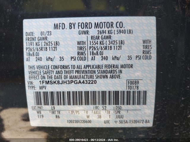 1FMSK8JH3PGA43220 Ford Explorer Timberline