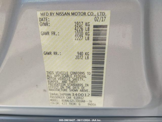 1N4AL3APXHN340012 Nissan Altima 2.5 S