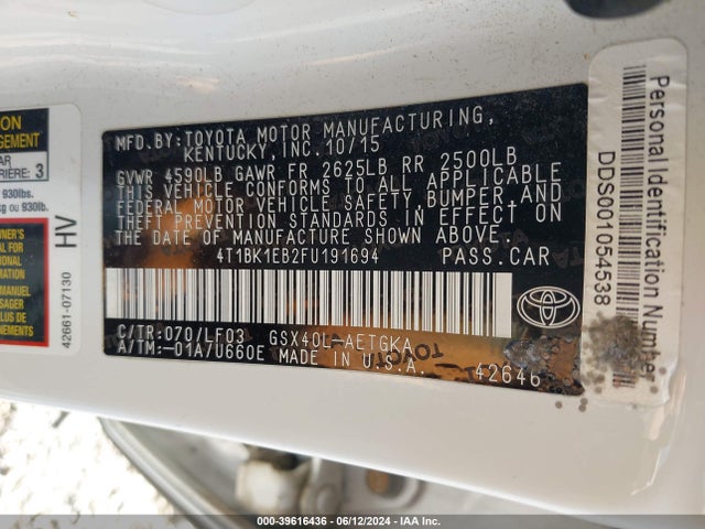 Toyota Avalon Xle Premium 2015 4T1BK1EB2FU191694 Image 9